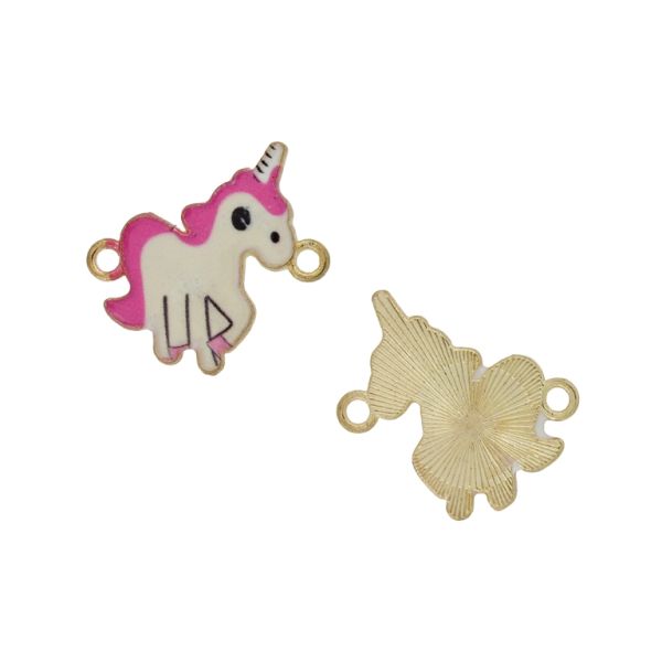 METAL BEADS WITH ENAMEL - CONNECTING ELEMENT WITH 2 RINGS - UNICORN 05 - 23x23x2mm GOLD (DARK)-ECRU (LIGHT)-PINK (DARK) - PACKAGE 30pcs. Hole-2.0mm