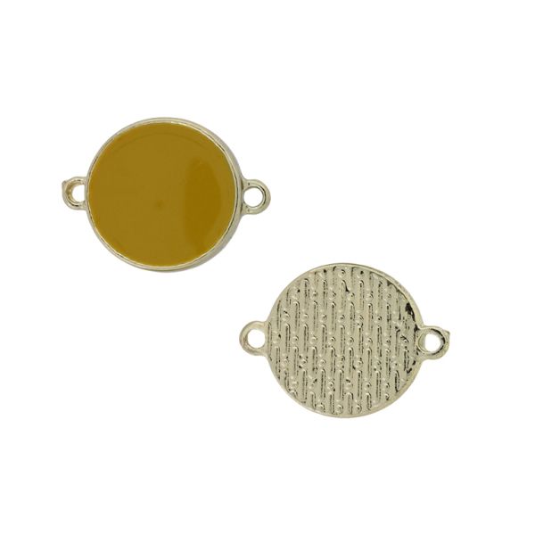 METAL BEADS WITH ENAMEL - CONNECTING ELEMENT WITH 2 RINGS - CIRCLE 02 - 24x18x3mm GOLD-YELLOW (DARK) - 3pcs. Hole-1.8mm