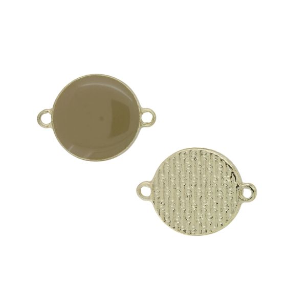 METAL BEADS WITH ENAMEL - CONNECTING ELEMENT WITH 2 RINGS - CIRCLE 02 - 24x18x3mm GOLD-GREEN MILITARY (LIGHT) - 3pcs. Hole-1.8mm