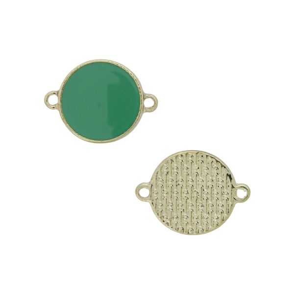 METAL BEADS WITH ENAMEL - CONNECTING ELEMENT WITH 2 RINGS - CIRCLE 02 - 24x18x3mm GOLD-GREEN (DARK) - 3pcs. Hole-1.8mm