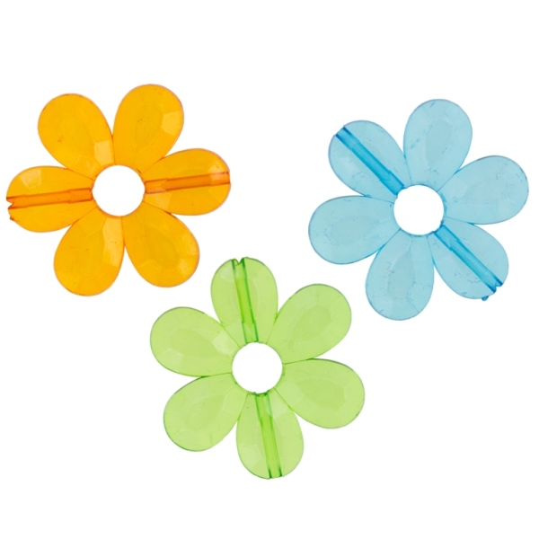 TRANSPARENT PLASTIC BEADS - FLOWER 04 FACETED - INNER HOLE 7.5mm - 33x4mm MIXED - 50g Hole-1.8mm (23pcs.)