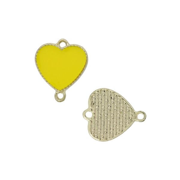 METAL BEADS WITH ENAMEL - CONNECTING ELEMENT WITH 2 RINGS - HEART 31 - 22x18x4mm GOLD-YELLOW - PACKAGE 30pcs. Hole-1.8mm