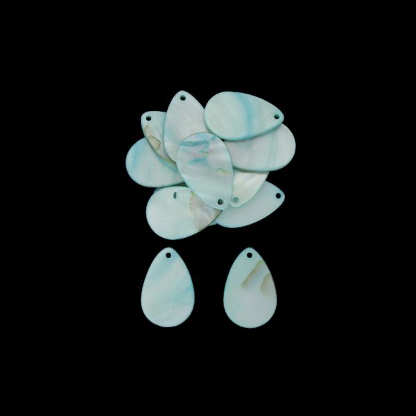 MOTHER OF PEARL BEADS  - PENDANT - DROP 01 - 30x20x2.0mm BLUE (LIGHT) - 5pcs. Hole-2.2mm 