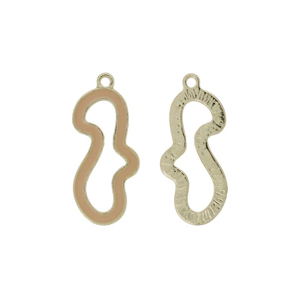 METAL BEADS WITH ENAMEL - PENDANT - INCORRECT SHAPE 01 - 14x32x2mm GOLD-BEIGE (LIGHT) - PACKAGE 20pcs. Hole-1.6mm