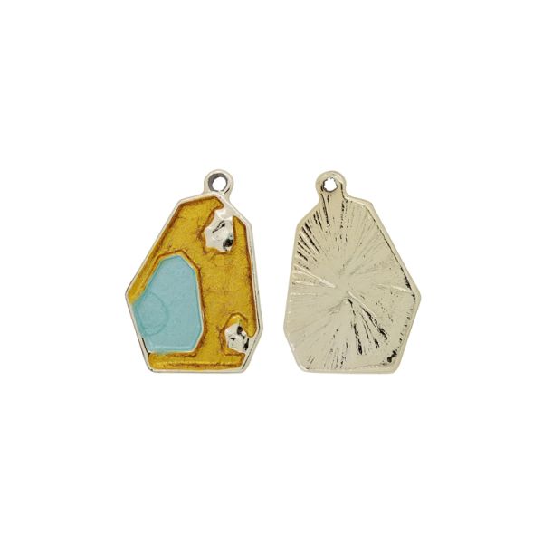 METAL BEADS WITH ENAMEL - PENDANT - IRREGULAR SHAPE TILE 01 - 16x23x1.5mm GOLD-YELLOW (DARK)-TURQUOISE (LIGHT) - PACKAGE 30pcs. Hole-1.5mm 