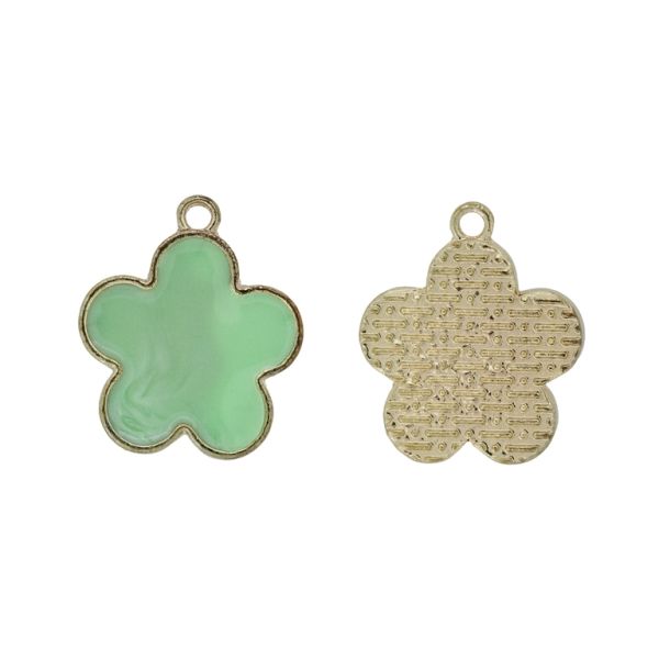 METAL BEADS WITH ENAMEL - PENDANT - FLOWER 48 - 21x25x3mm GOLD-TURQUOISE - PACKAGE 20pcs. Hole-2.0mm