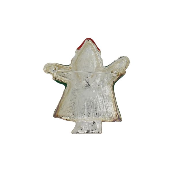 JEWELRY - BROOCH - ENAMEL AND CRYSTALS - SANTA CLAUS В213 - 4.3x4.9cm GOLD (LIGHT)-GREEN (DARK)-RED - PACKAGE 6pcs.