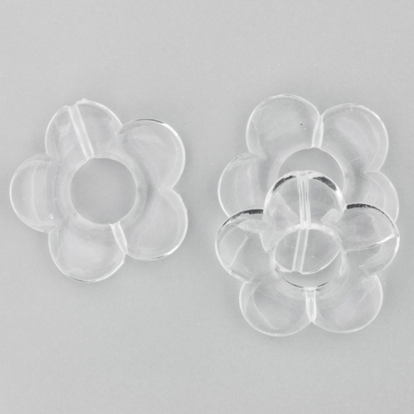 TRANSPARENT PLASTIC BEADS - FLOWER 06 - INNER HOLE 12mm - 30x5mm WHITE V01 - PACKAGE 500g Hole-2.0mm (193pcs.)