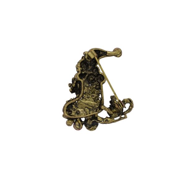 БИЖУТЕРИЯ - БРОШКА - МЕТАЛ И КРИСТАЛИ - ДЯДО КОЛЕДА В209 - 3.2х3.6см ЗЛАТИСТО-ЧЕРВЕНО-ЗЕЛЕНО Т. - ПАКЕТ 6 бр.