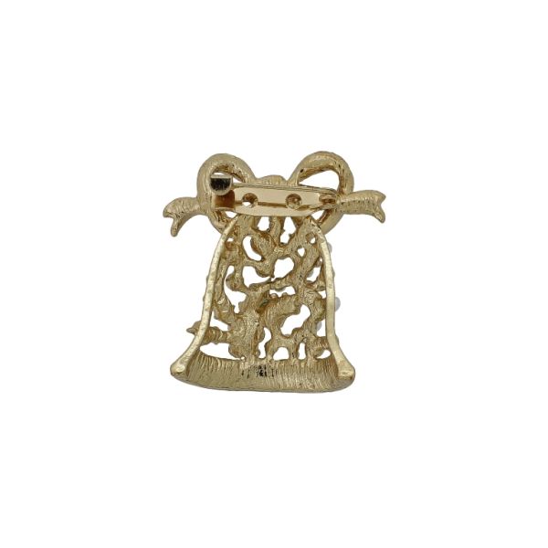 БИЖУТЕРИЯ - БРОШКА - МЕТАЛ И КРИСТАЛИ - КОЛЕДНА КАМБАНА В211 - 3.5х3.7см ЗЛАТИСТО-ОРАНЖЕВО-ЗЕЛЕНО - ПАКЕТ 6 бр.