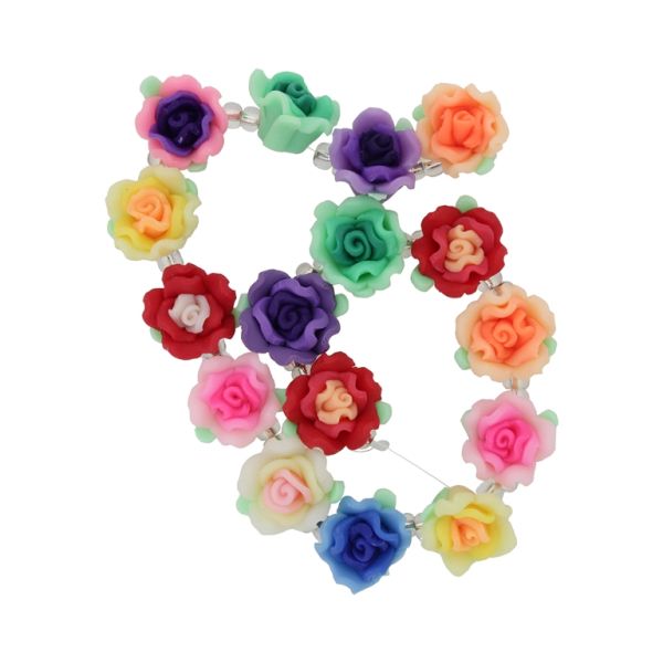 МЪНИСТА ОТ ПОЛИМЕРНА ГЛИНА ФИМО - 3D - РОЗА МИКС 01 - 15х11мм - МИКС ДЪГА - 16 бр. Отвор-1.0мм