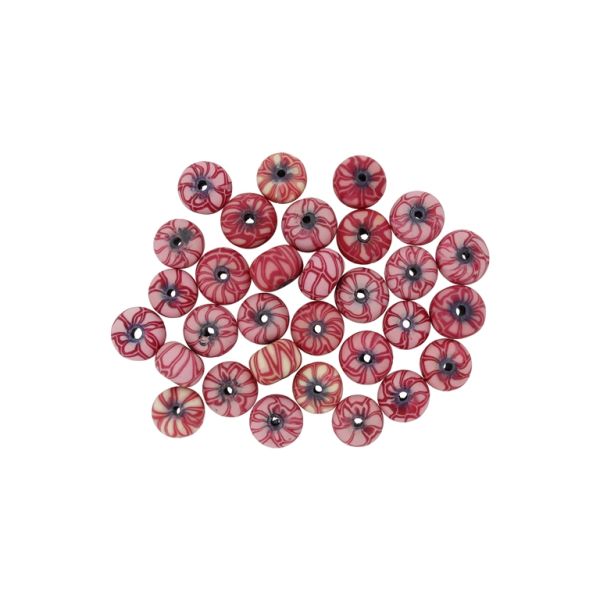 POLYMER CLAY FIMO BEADS - BALL FLAT - FORMS MIX 01 - 6x10mm RED-MIX - 50pcs. Hole-1.8mm