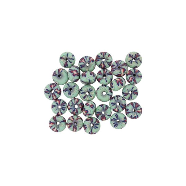 МЪНИСТА ОТ ПОЛИМЕРНА ГЛИНА ФИМО - ТОПЧЕ СПЛЕСНАТО - ЦВЕТЕ 15 - 6х10мм ТЮРКОАЗ СВ.-СИНЬО Т.-ЧЕРВЕНО - 50 бр. Отвор-1.8мм