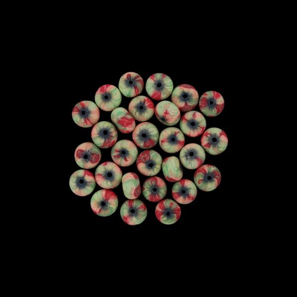 POLYMER CLAY FIMO BEADS - BALL FLAT - FLOWERS 05 - 6x10mm GREEN (LIGHT)-RED (LIGHT)-ECRU - PACKAGE 500pcs. Hole-1.8mm