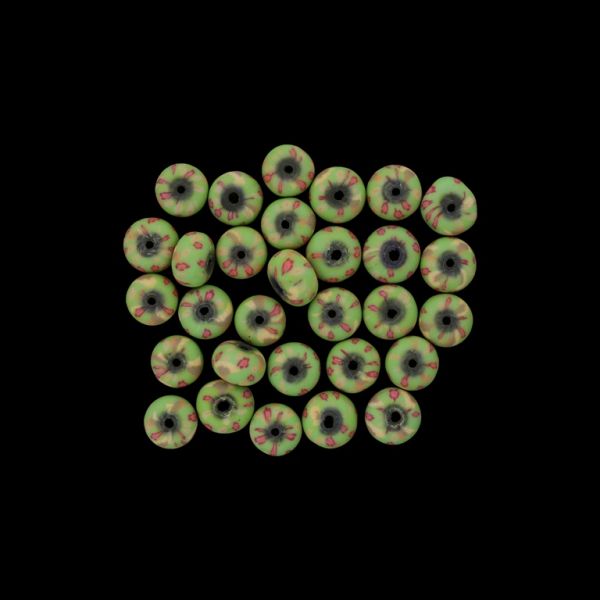 POLYMER CLAY FIMO BEADS - BALL FLAT - FLOWERS 06 - 6x10mm GREEN (LIGHT)-CYCLAMEN-ECRU - PACKAGE 500pcs. Hole-1.8mm