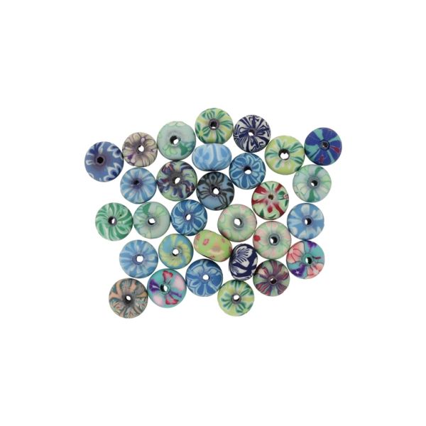 POLYMER CLAY FIMO BEADS - BALL FLAT - FLOWERS MIX 07 - 6x10mm MIX - PACKAGE 500pcs. Hole-1.8mm
