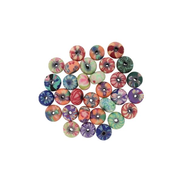POLYMER CLAY FIMO BEADS - BALL FLAT - FLOWERS MIX 08 - 6x10mm MIX - PACKAGE 500pcs. Hole-1.8mm