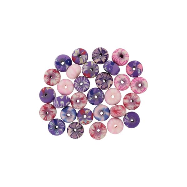 POLYMER CLAY FIMO BEADS - BALL FLAT - FLOWERS MIX 09 - 6x10mm MIX - 50pcs. Hole-1.8mm
