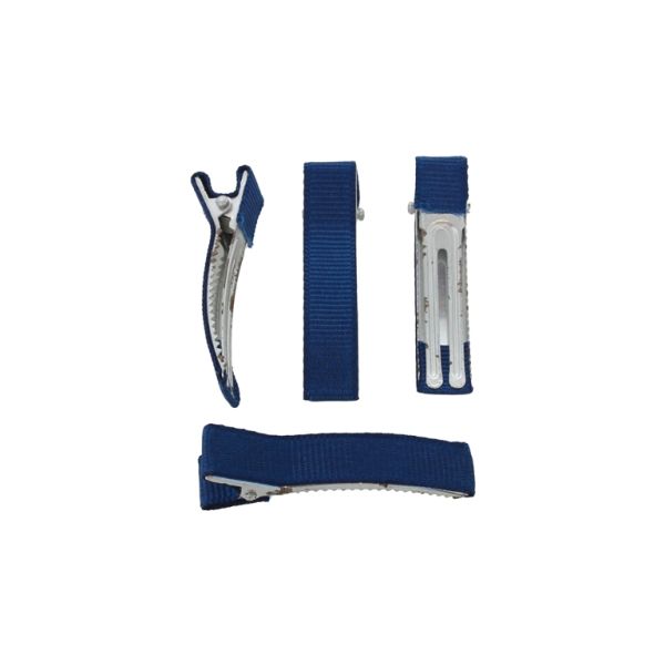 METAL ELEMENTS - CROCODILE DUCKBILL HAIR CLIP WITH TEETH 03 - METAL AND SATIN - 48x10x12mm NICKEL COLOR AND BLUE  (DARK) 010 - SECOND-RATE  - PACKAGE 50pcs.