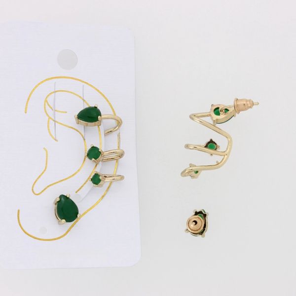 БИЖУТЕРИЯ - ОБЕЦА ПО УХОТО - ДЯСНА - ЦИРКОН Е324 - ЗЛАТИСТО И ЗЕЛЕНО СВ. - ПАКЕТ 6 компл.