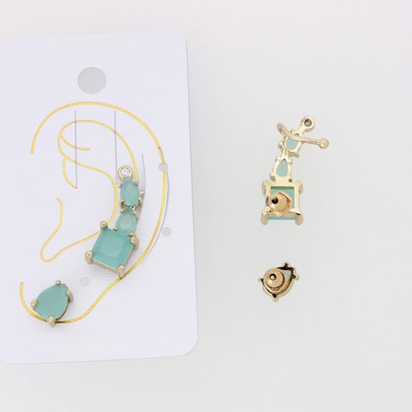 БИЖУТЕРИЯ - ОБЕЦА ПО УХОТО - ЛЯВА - ЦИРКОН Е322 - ЗЛАТИСТО И ТЮРКОАЗ - 1 компл.