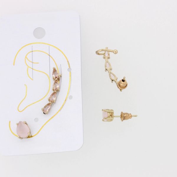 БИЖУТЕРИЯ - ОБЕЦА ПО УХОТО - ЛЯВА - ЦИРКОН Е885 - ЗЛАТИСТО И РОЗОВО СВ. - 1 компл.