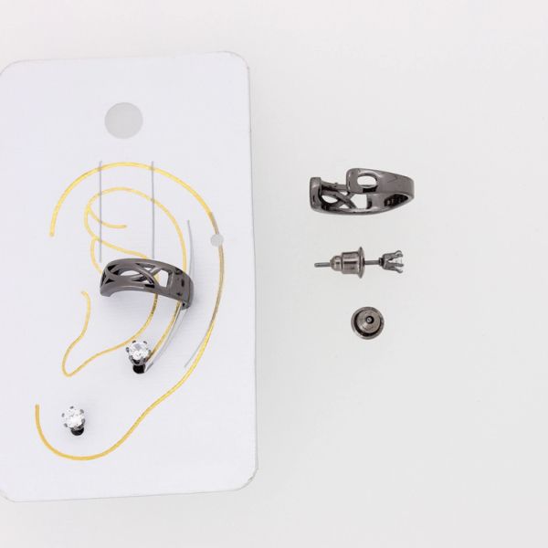 JEWELRY - EAR CUFF - ZIRCON Е887 - OXIDIZED AND WHITE - PACKAGE 6 sets
