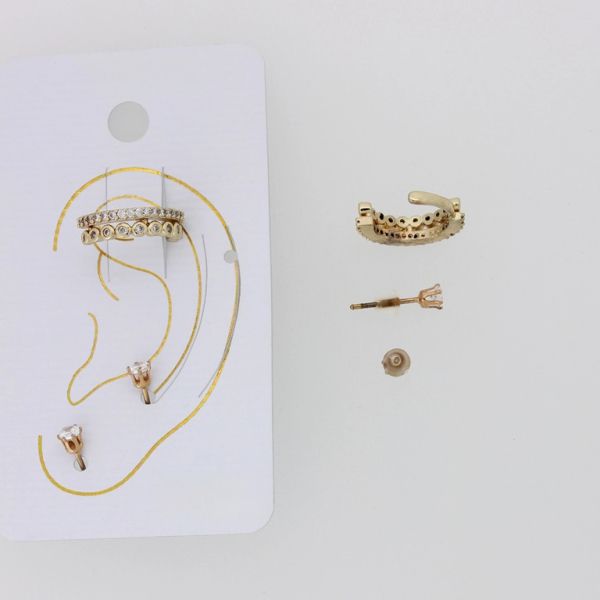 JEWELRY - EAR CUFF - ZIRCON Е889 - GOLD AND WHITE - 1 set
