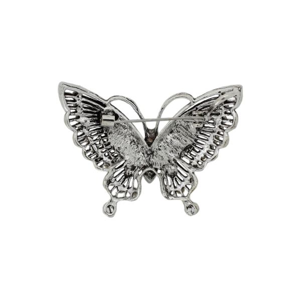 БИЖУТЕРИЯ - БРОШКА - МЕТАЛ И КРИСТАЛИ - ПЕПЕРУДА В219 - 5.4х3.8см НИКЕЛ-БЯЛО (АВ) - ПАКЕТ 6 бр.