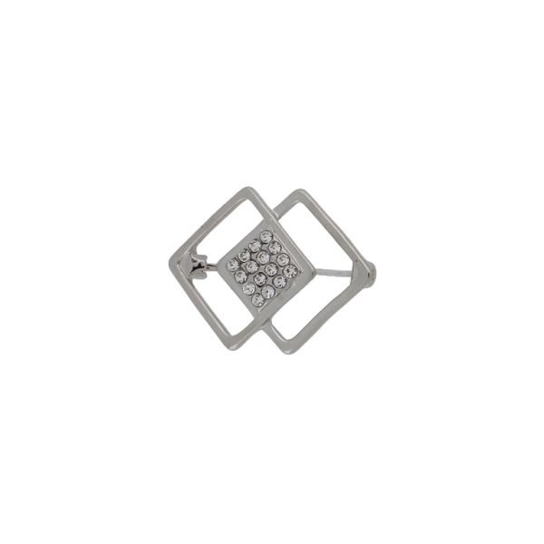 JEWELRY - BROOCH - METAL AND CRYSTALS - RHOMBOID В223 - 2.6x3.4cm NICKEL-GOLD-WHITE - PACKAGE 6pcs.
