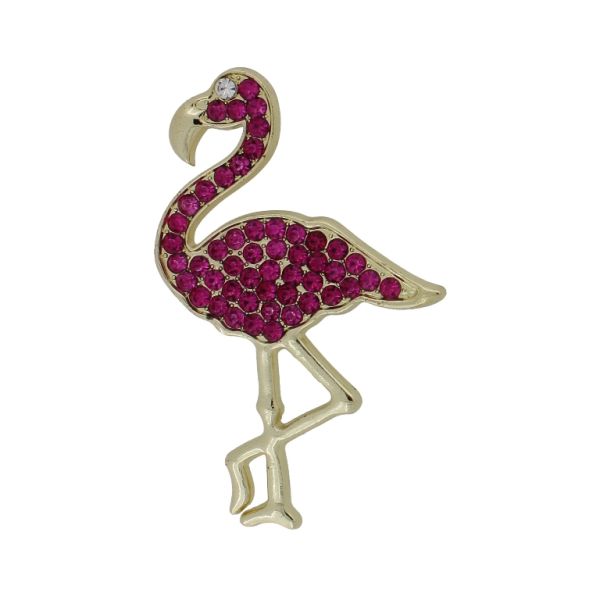 JEWELRY - BROOCH - METAL AND CRYSTALS - FLAMINGO В220 - 4.5x6.8cm GOLD-CYCLAMEN-WHITE - 1pc.