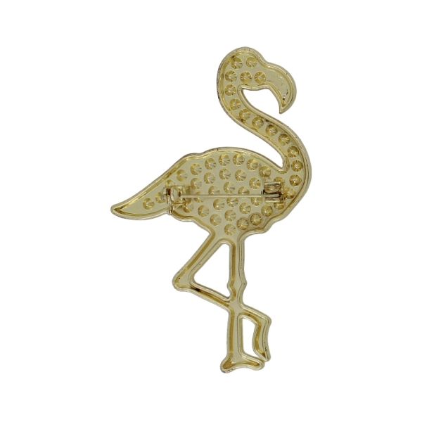 JEWELRY - BROOCH - METAL AND CRYSTALS - FLAMINGO В220 - 4.5x6.8cm GOLD-CYCLAMEN-WHITE - PACKAGE 6pcs.