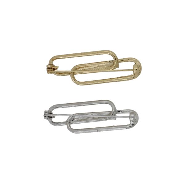 JEWELRY - BROOCH - METAL AND CRYSTALS - FORMS В225 - 1.6x4.6cm NICKEL-GOLD-WHITE - PACKAGE 6pcs.