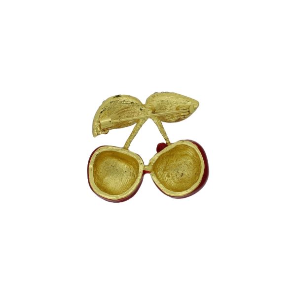 JEWELRY - BROOCH - METAL AND CRYSTALS - CHERRIES В217 - 3.6x3.2cm GOLD-RED-WHITE - PACKAGE 6pcs.