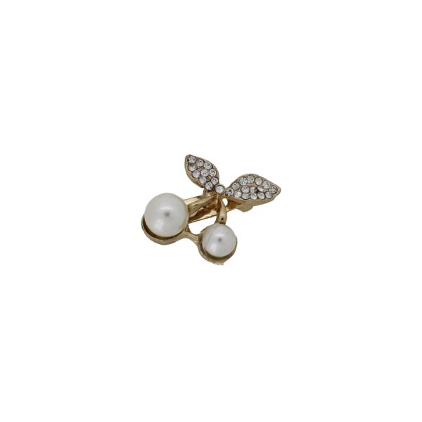 JEWELRY - BROOCH - METAL AND CRYSTALS - CHERRIES В222 - 2.4x2.2cm GOLD-WHITE - PACKAGE 6pcs.