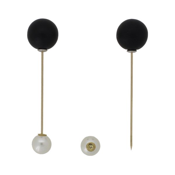 JEWELRY - BROOCH - METAL AND PEARLS - NEEDLE 226 - 1.6x3.7cm GOLD-ECRU-BLACK (МАТ) - PACKAGE 6pcs.