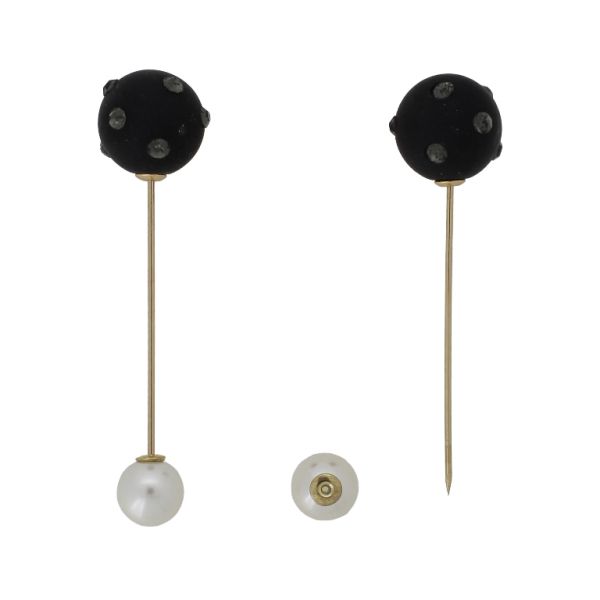 JEWELRY - BROOCH - METAL AND PEARLS - NEEDLE 227 CRYSTALS - 1.6x6.7cm GOLD-ECRU-BLACK (МАТ) - PACKAGE 6pcs.