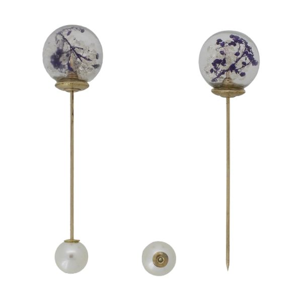 JEWELRY - BROOCH - METAL AND PEARLS - NEEDLE 229 - 1.8x6.7cm GOLD-ECRU-PURPLE - PACKAGE 6pcs.