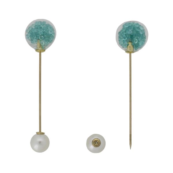 JEWELRY - BROOCH - METAL AND PEARLS - NEEDLE 230 - 1.8x6.7cm GOLD-ECRU-TURQUOISE - PACKAGE 6pcs.