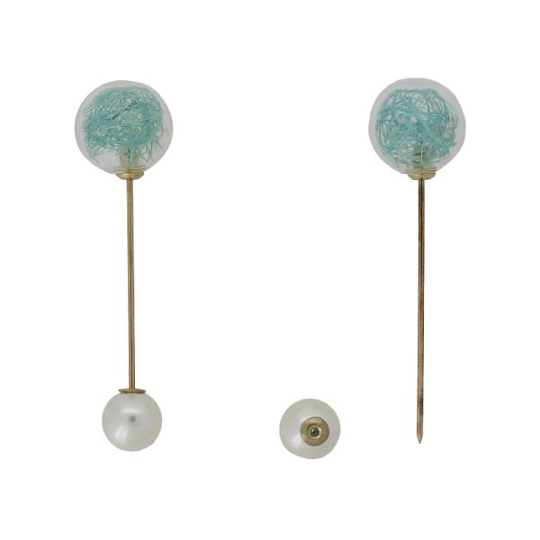 JEWELRY - BROOCH - METAL AND PEARLS - NEEDLE 231 - 1.8x6.0cm GOLD-ECRU-TURQUOISE - PACKAGE 6pcs.