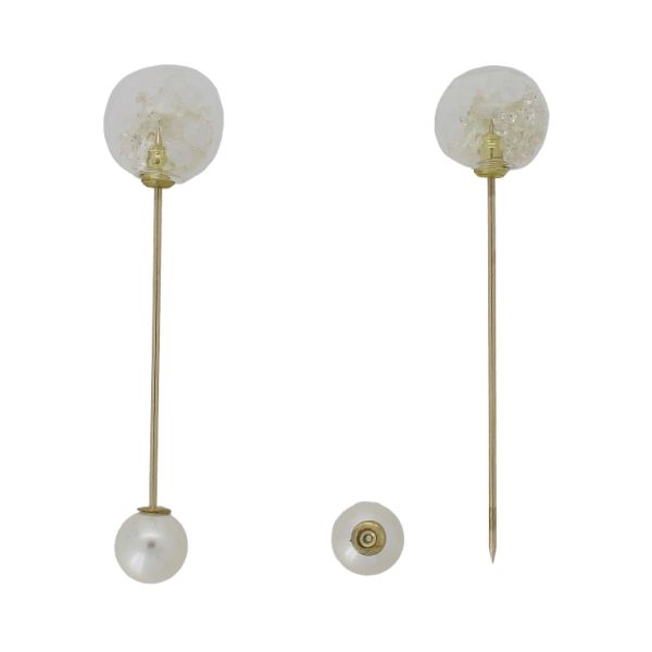JEWELRY - BROOCH - METAL AND PEARLS - NEEDLE 231 - 1.8x6.7cm GOLD-ECRU-WHITE - PACKAGE 6pcs.