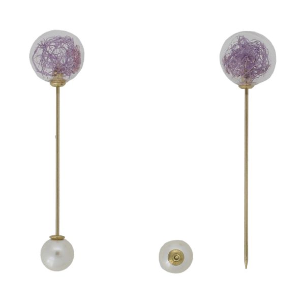 БИЖУТЕРИЯ - БРОШКА - МЕТАЛ И ПЕРЛИ - ИГЛА B231 - 1.8х6.7см ЗЛАТИСТО-ЕКРЮ-ЛИЛАВО - 1 бр.