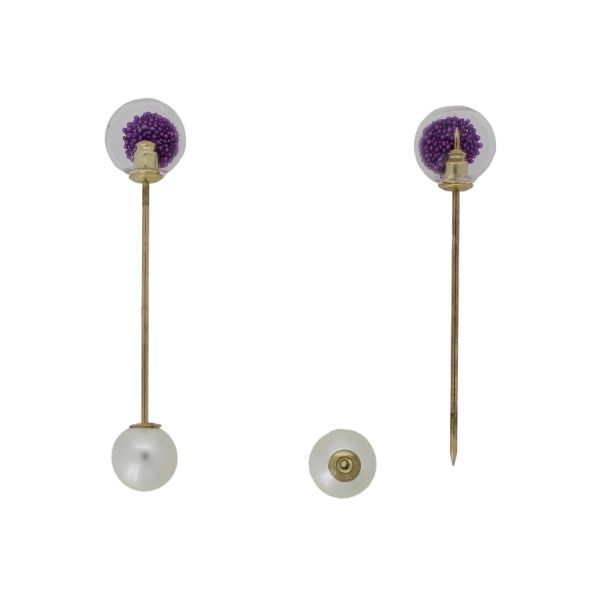 JEWELRY - BROOCH - METAL AND PEARLS - NEEDLE 232 - 1.2x5.7cm GOLD-ECRU-PURPLE - PACKAGE 6pcs.