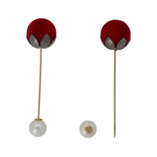 БИЖУТЕРИЯ - БРОШКА - МЕТАЛ И ПЕРЛИ - ИГЛА B233 - 1.6х6.7см ЗЛАТИСТО-ЕКРЮ-ЧЕРВЕНО - 1 бр.