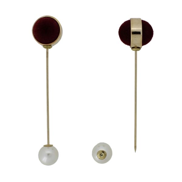 JEWELRY - BROOCH - METAL AND PEARLS - NEEDLE 234 - 1.6x7.1cm GOLD-ECRU-BORDEAUX - PACKAGE 6pcs.