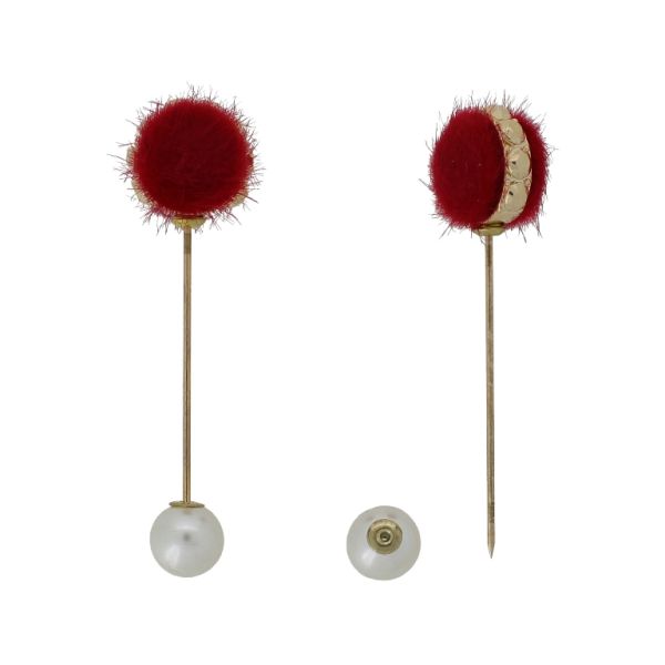 JEWELRY - BROOCH - METAL AND PEARLS - NEEDLE 235 - 1.6x7.3cm GOLD-ECRU-RED - PACKAGE 6pcs.