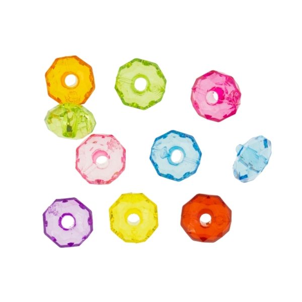 TRANSPARENT PLASTIC BEADS - WASHER FACETED - 5x8mm MIXED - 50g Hole-2.0mm (275pcs.)