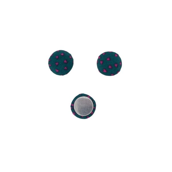 МЪНИСТА ЛЕПЯЩИ - ТЕКСТИЛНИ - ПОЛУСФЕРА 071 - 15х8мм - СЪРЦА 01 - ПЕТРОЛЕНО И ЦИКЛАМА - 10 бр.