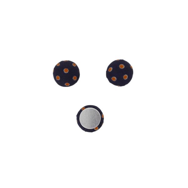 МЪНИСТА ЛЕПЯЩИ - ТЕКСТИЛНИ - ПОЛУСФЕРА 087 - 15х8мм - ТОЧКИ 04 - СИНЬО Т.-ОРАНЖЕВО-ЕКРЮ - ПАКЕТ 100 бр.