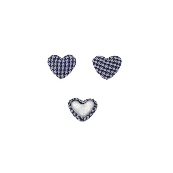 ADHESIVE BEADS - TEXTILE - HEART 172 - 14x17x6mm - PEPIT 01 - WHITE-BLUE (DARK) - PACKAGE 100pcs.